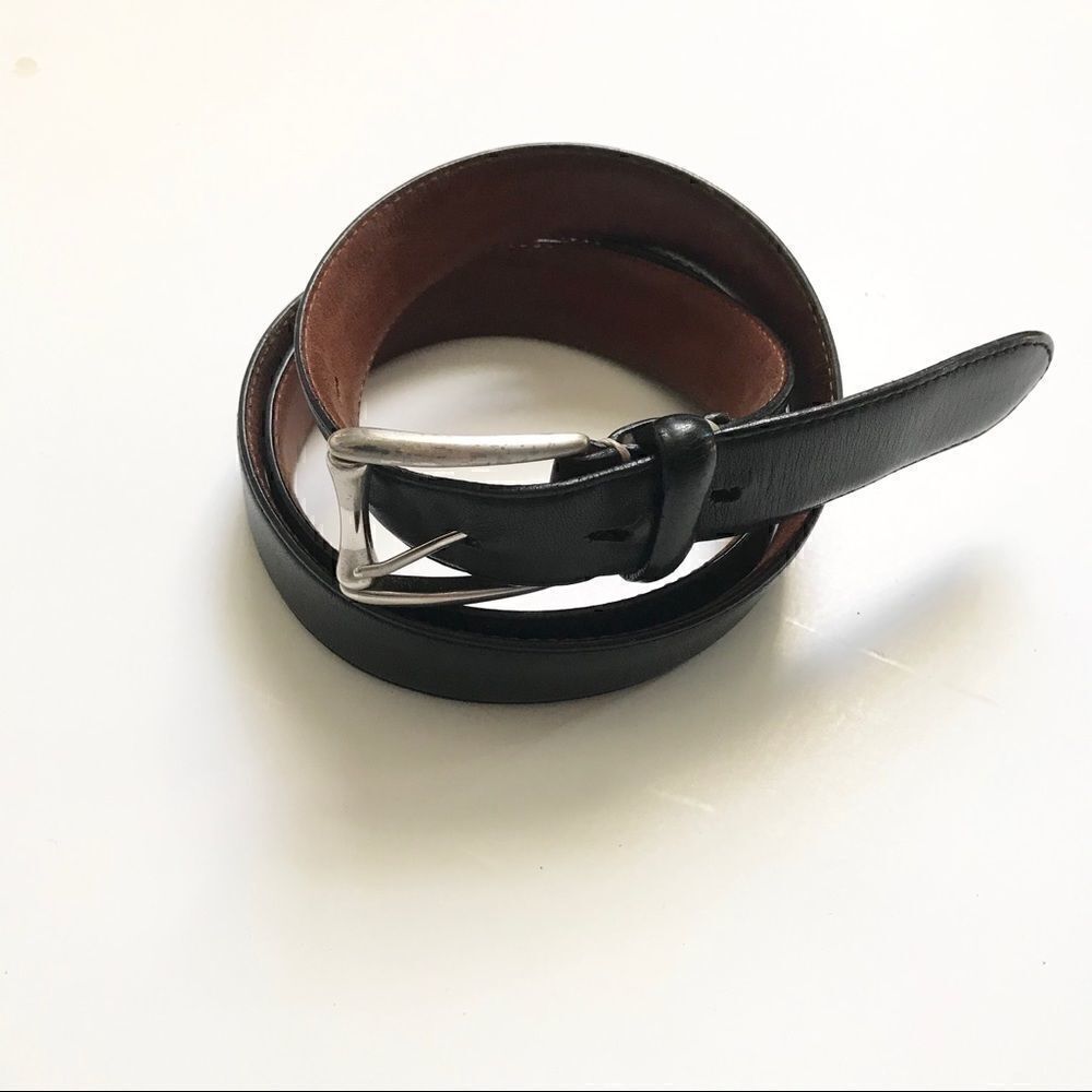 **
Cole Haan ** black leather belt silver buckle